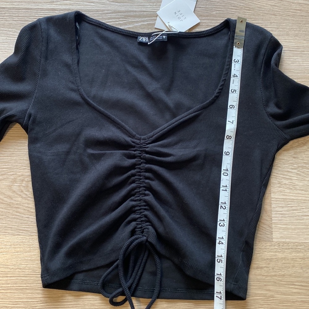 NWT Zara Black Ruched Long Sleeve Top - Picture 8 of 8